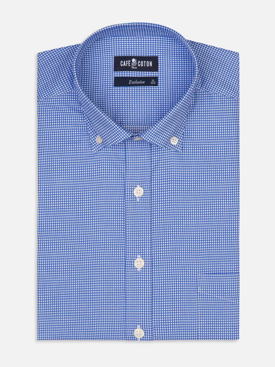 Mason blue checked shirt - Button-down collar