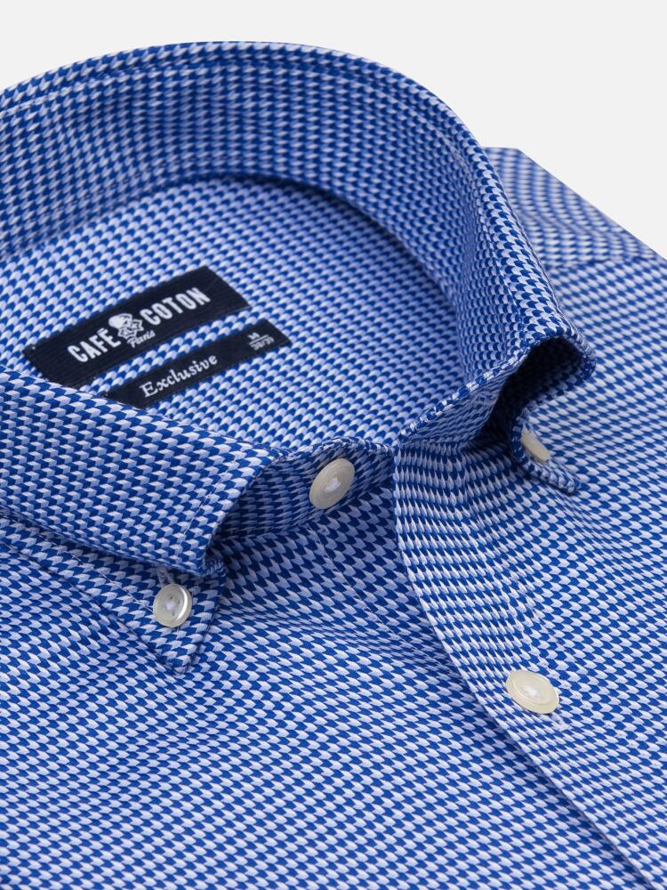 Max Hemd aus blauem Twill - Button Down Kragen