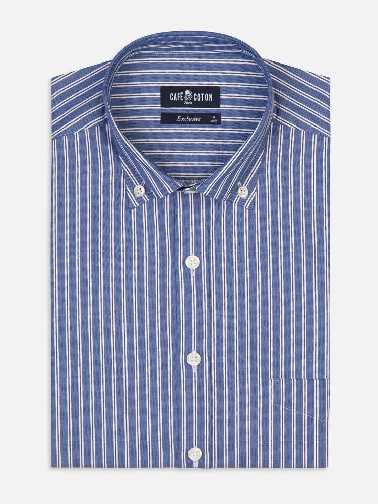 Maxwel navy blue striped shirt - Button-down collar