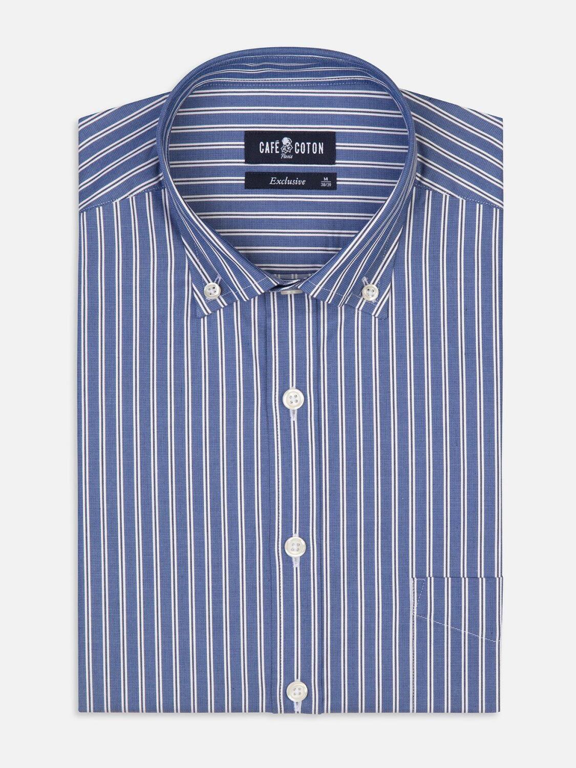 Maxwel navy blue striped shirt - Button-down collar