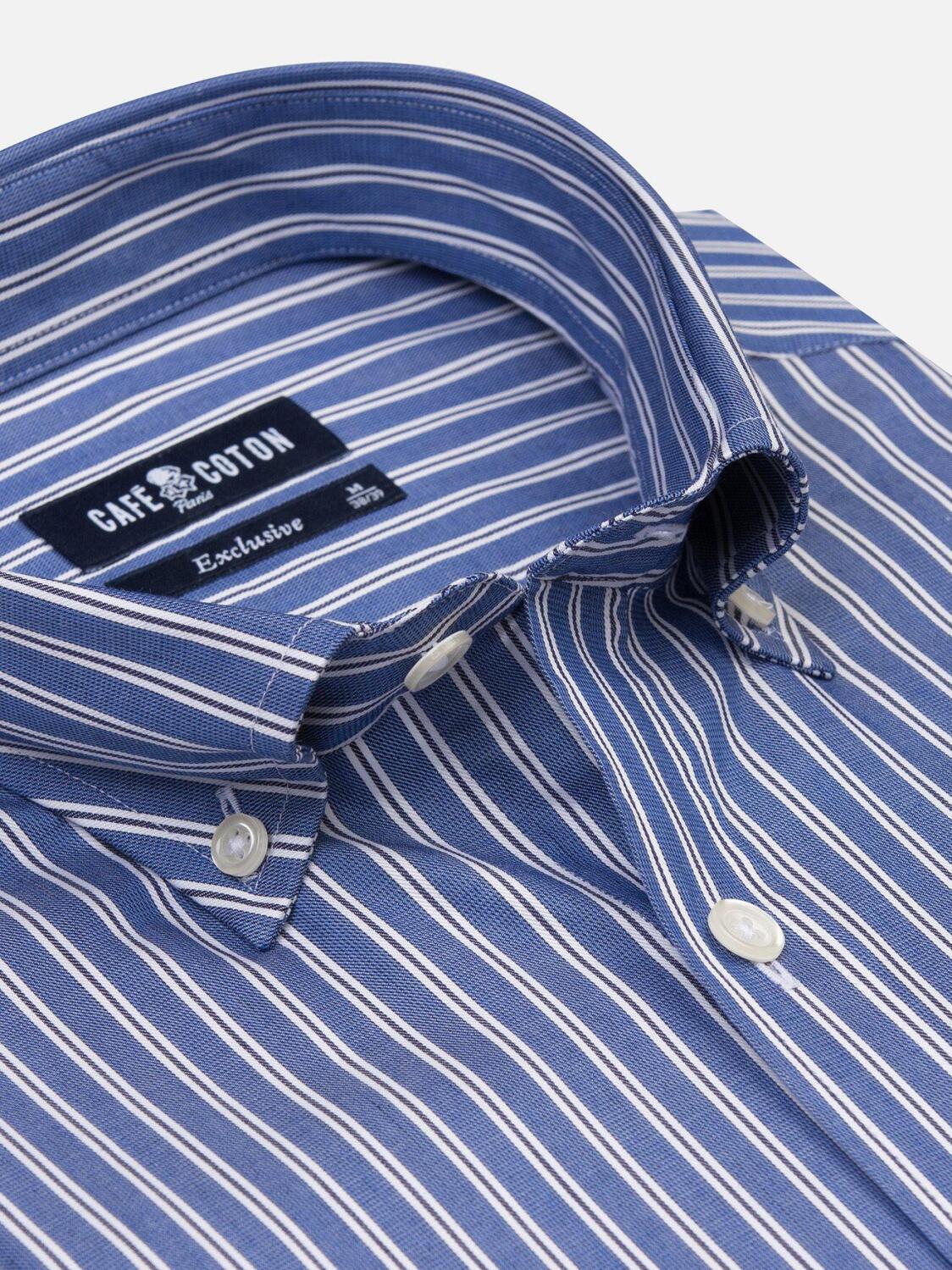 Maxwel navy blue striped shirt - Button-down collar