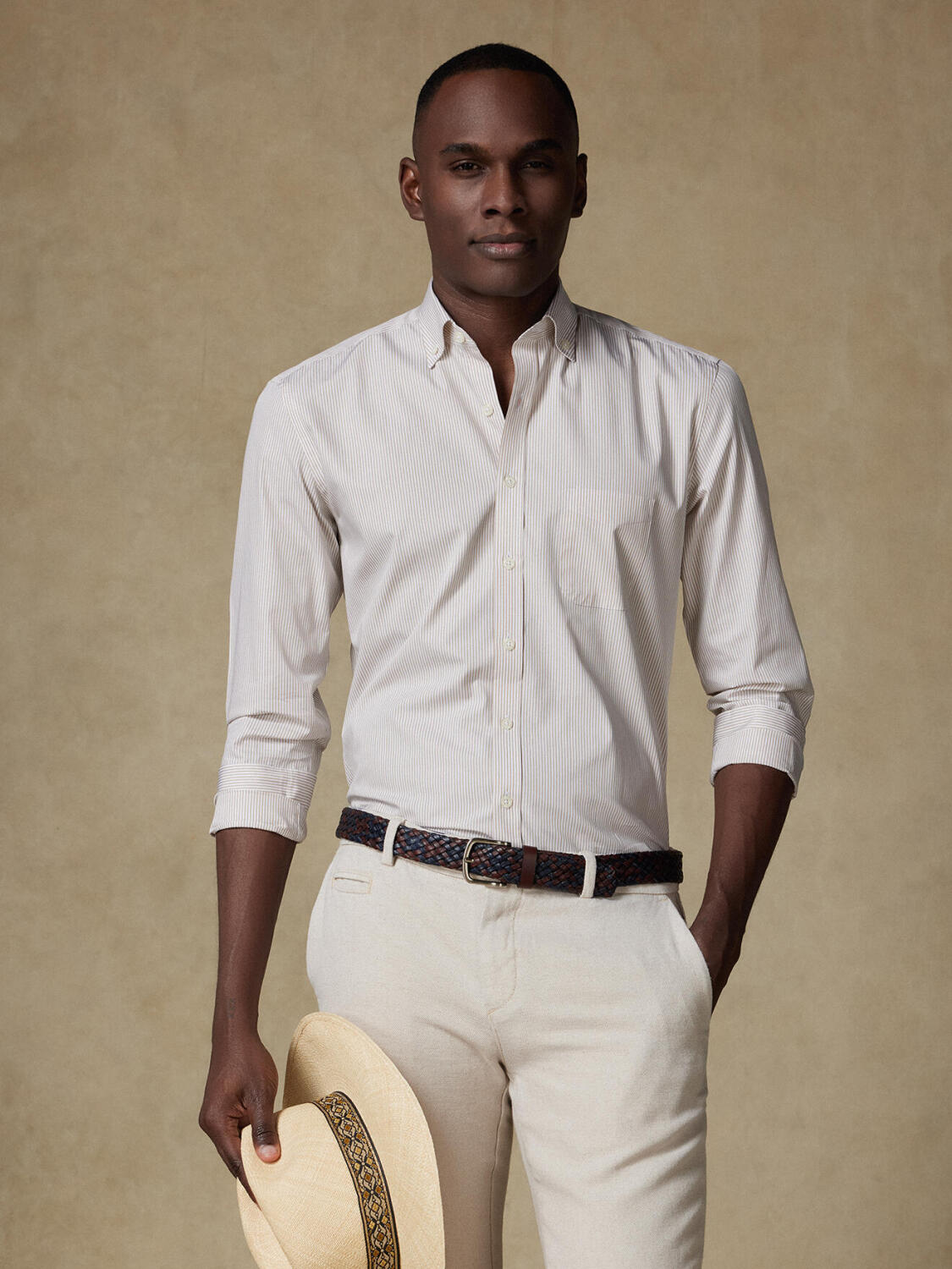 Overhemd Menthon met strepen beige - Buttown down