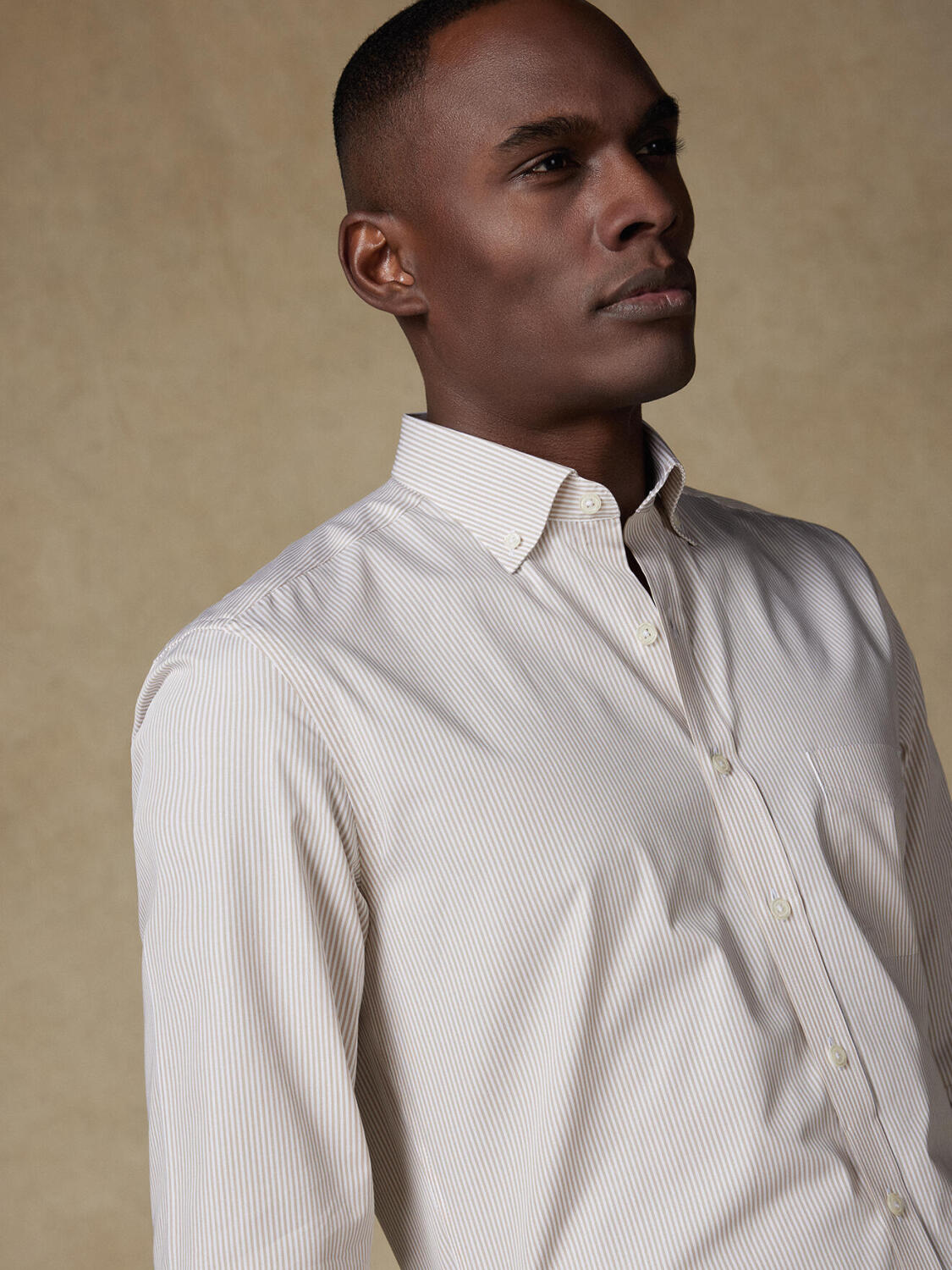 Overhemd Menthon met strepen beige - Buttown down