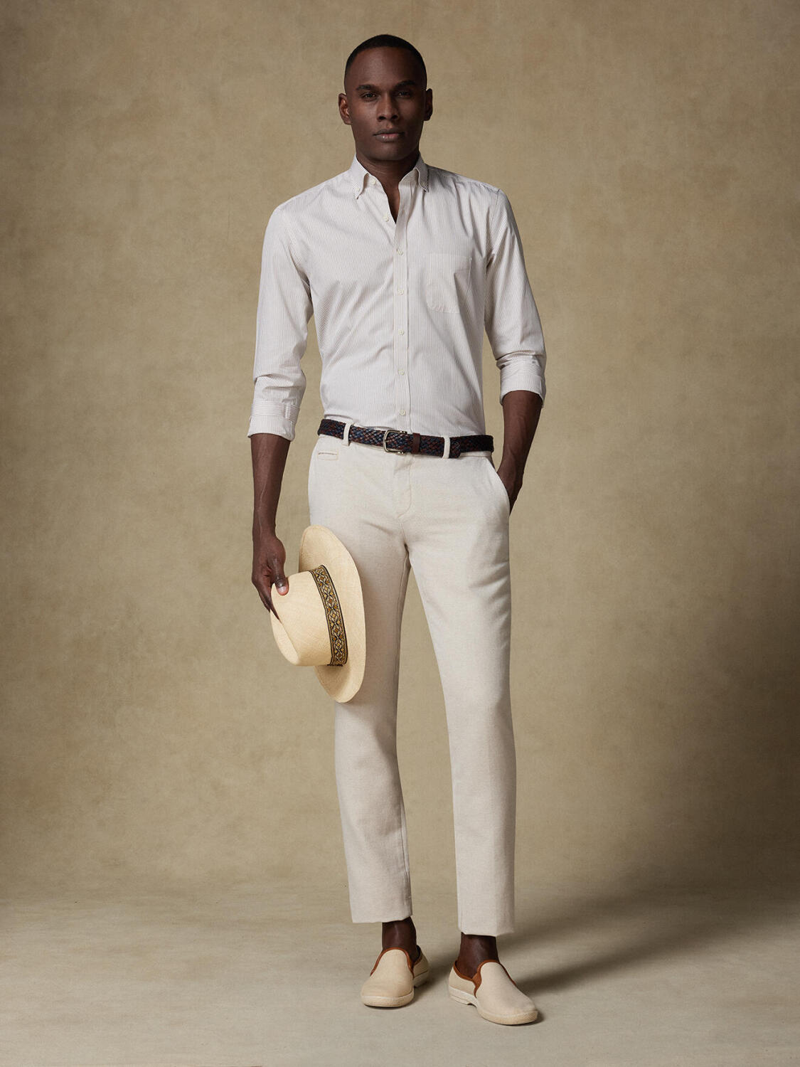 Overhemd Menthon met strepen beige - Buttown down