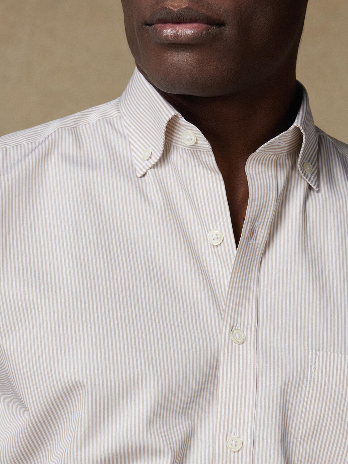 Overhemd Menthon met strepen beige - Buttown down
