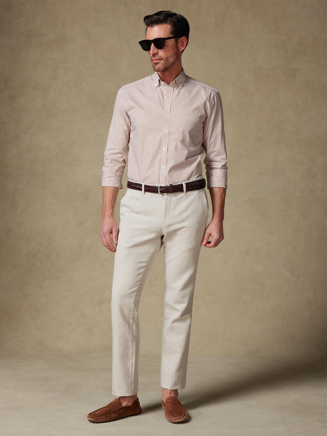 Chemise Menthon à rayures havane - Col boutonné