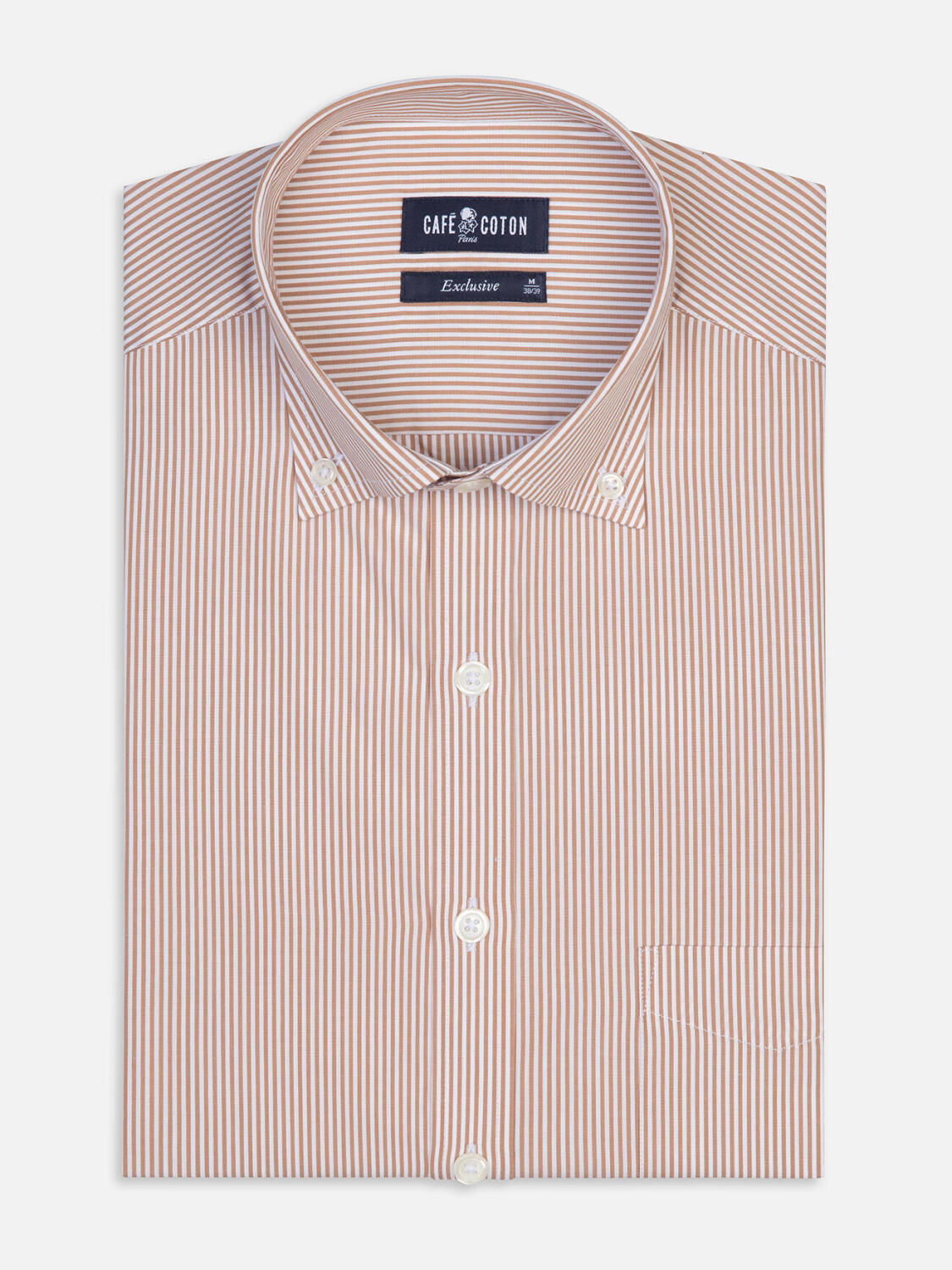 Chemise Menthon à rayures havane - Col boutonné