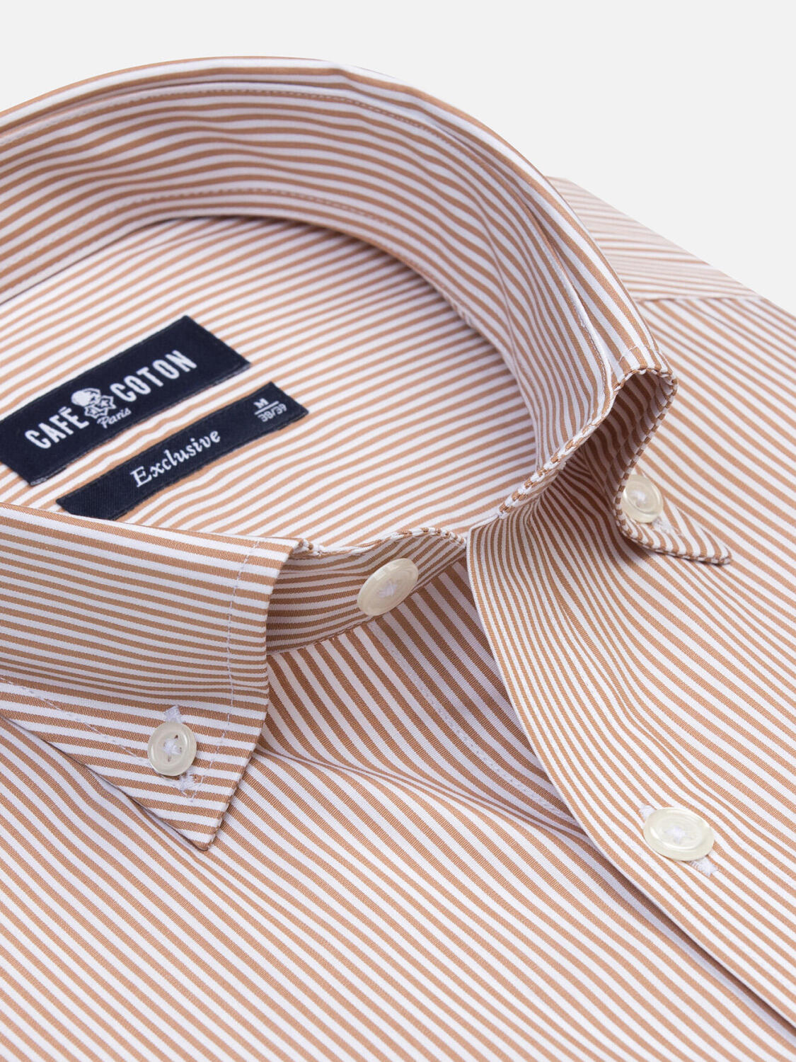 Chemise Menthon à rayures havane - Col boutonné