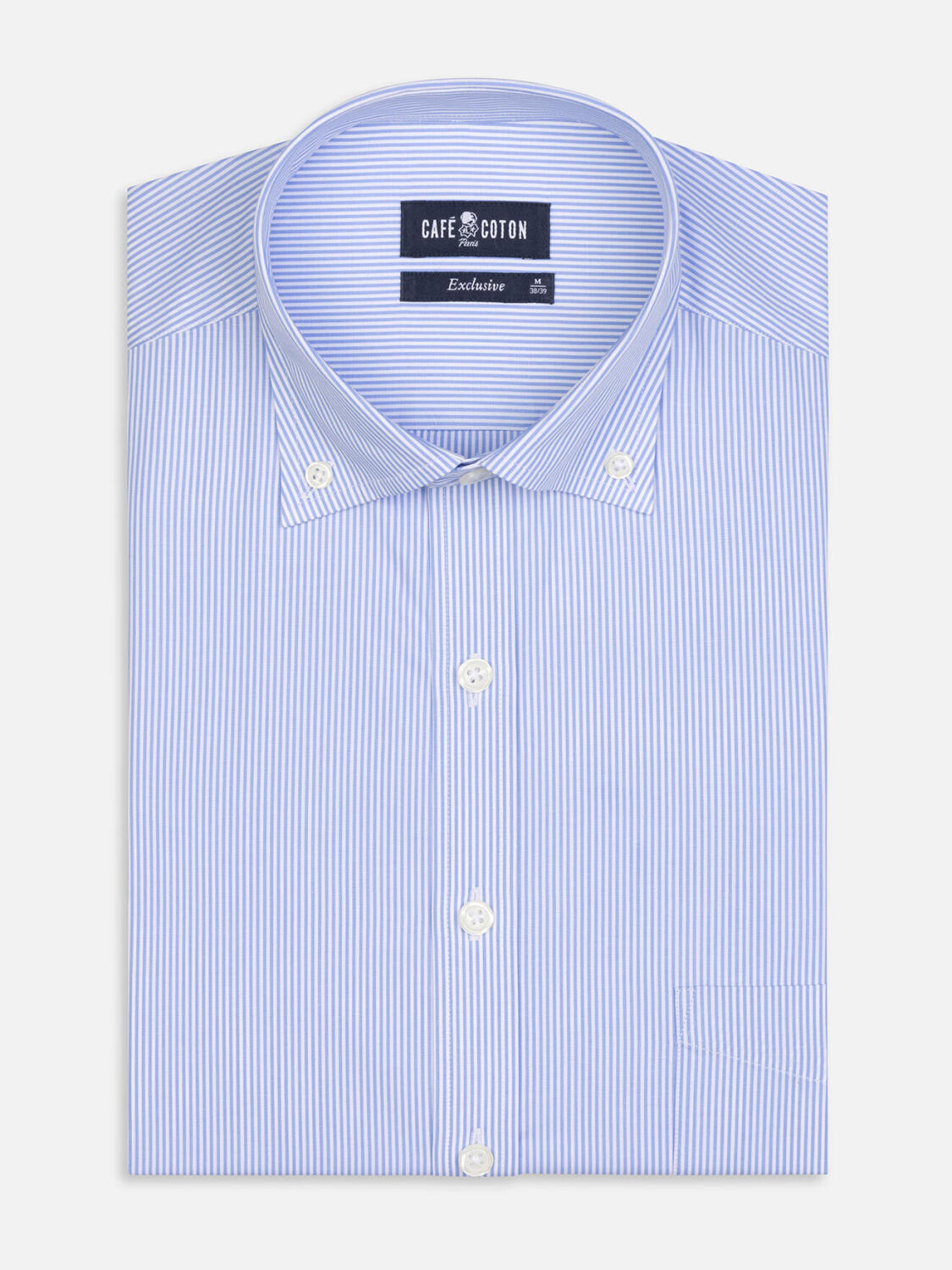 Chemise Menthon à rayures ciel - Col Boutonné