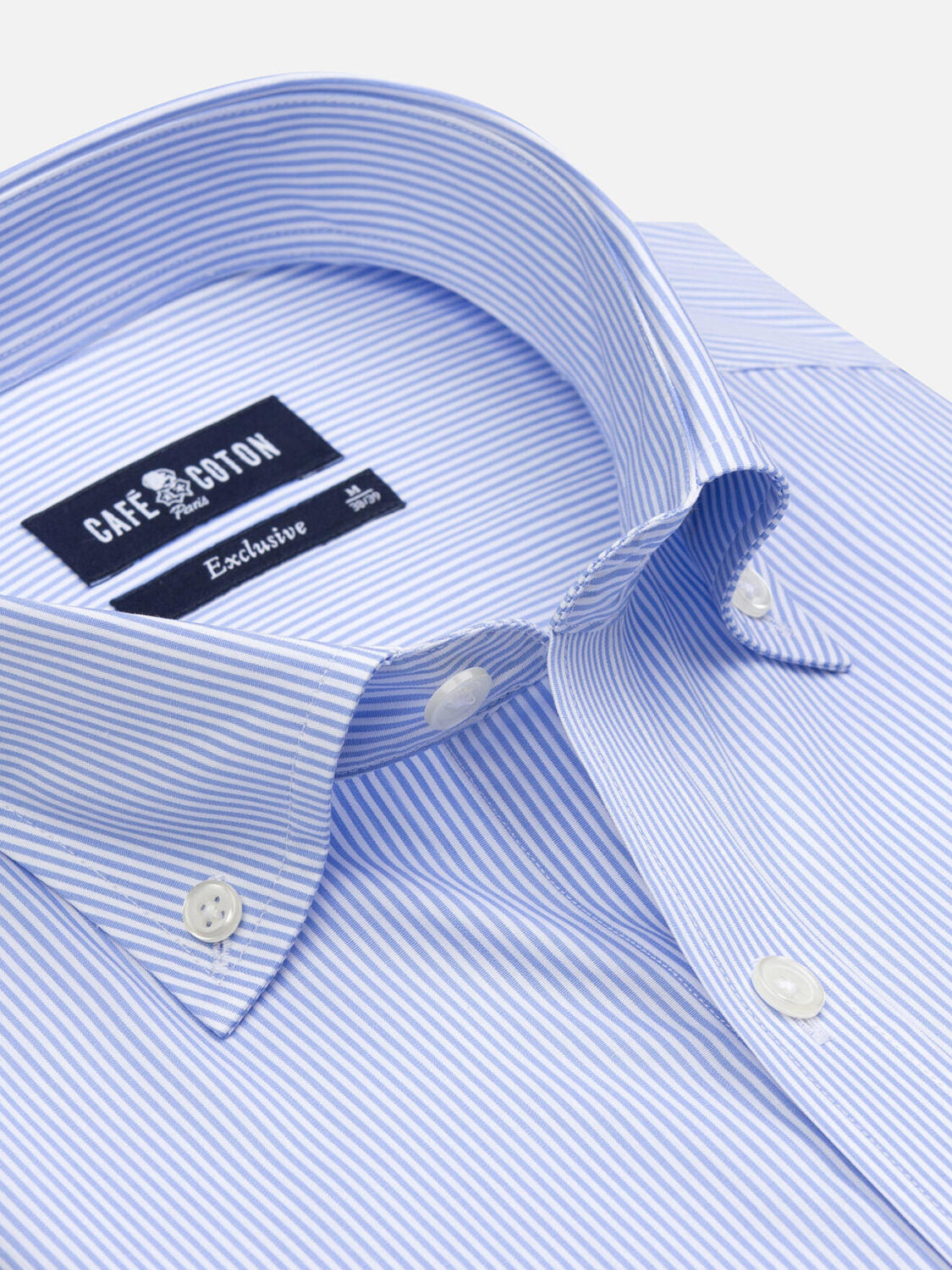 Chemise Menthon à rayures ciel - Col Boutonné