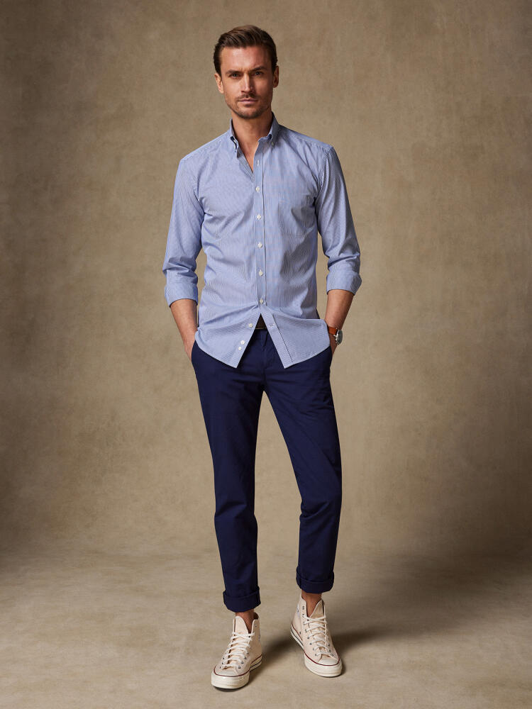 Menthon navy stripes shirt - Button down collar