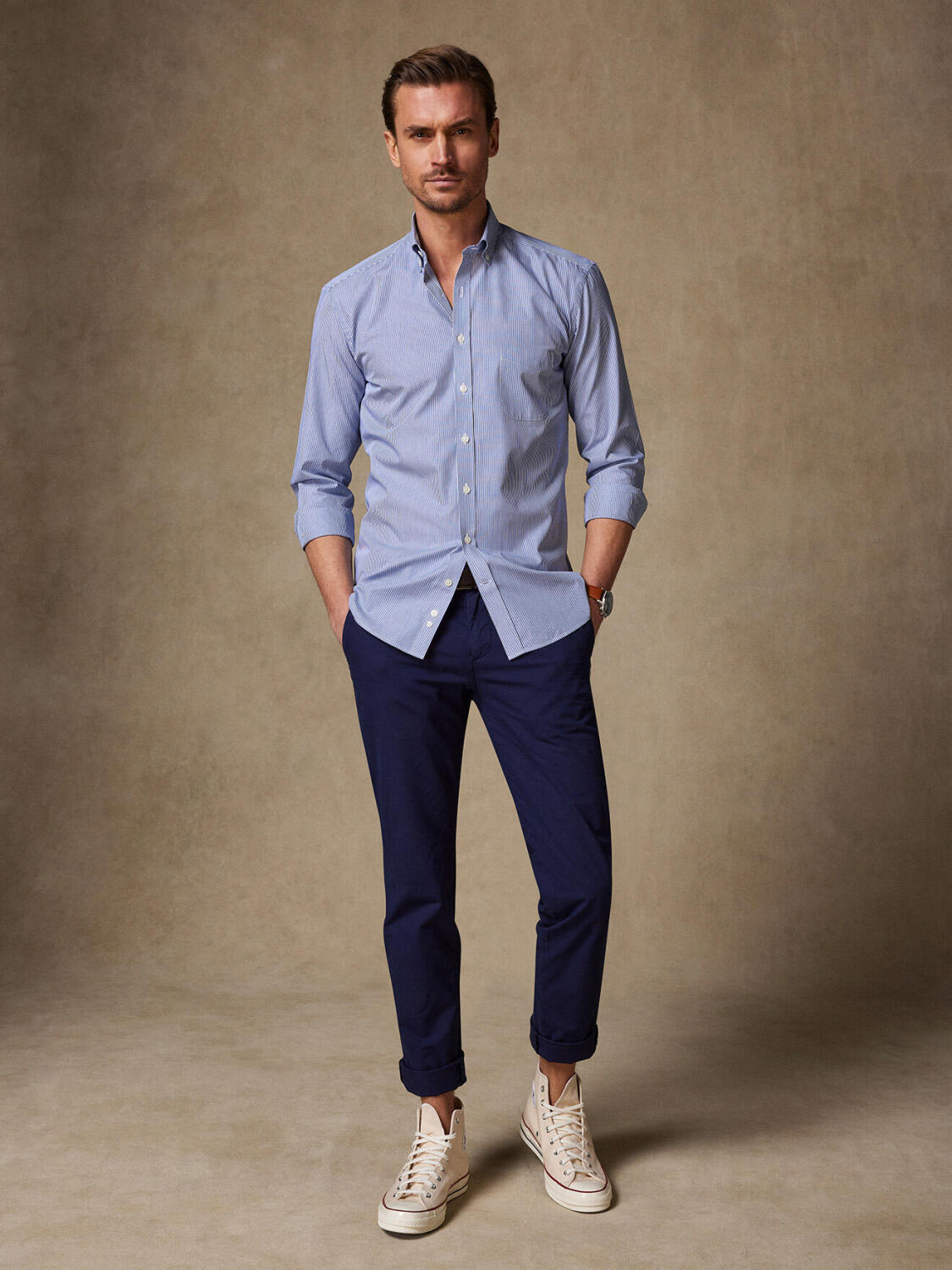 Menthon marine streep overhemd - Button-down kraag