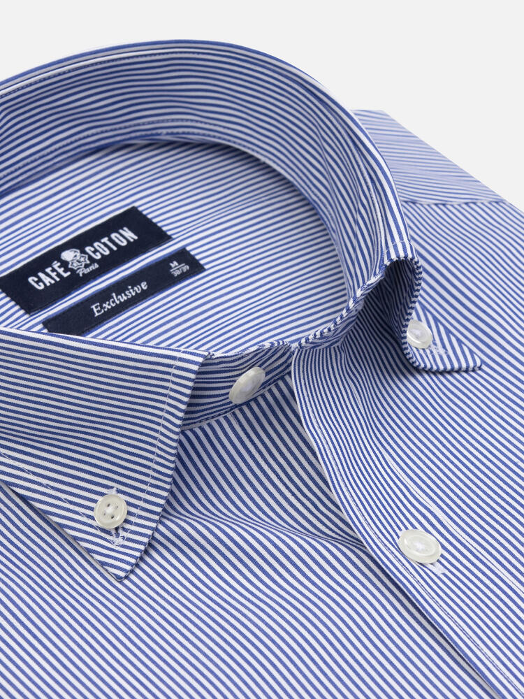 Menthon navy stripes shirt - Button down collar