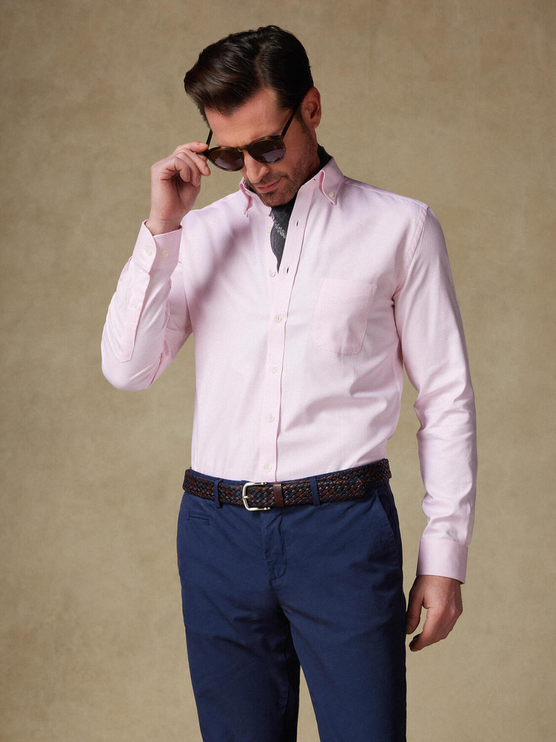 Chemise Miles en natté rose  - Col Boutonné