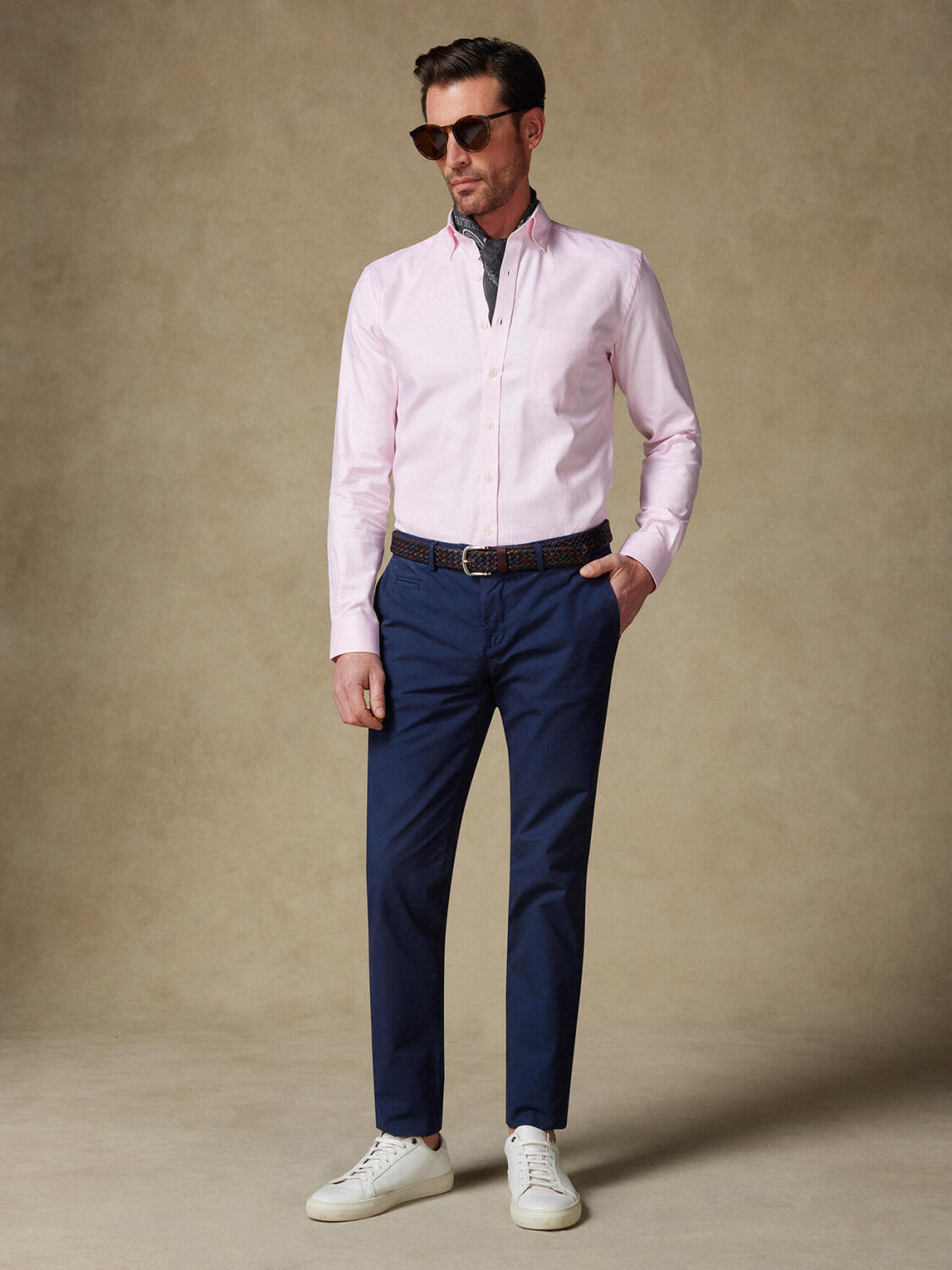 Chemise Miles en natté rose  - Col Boutonné