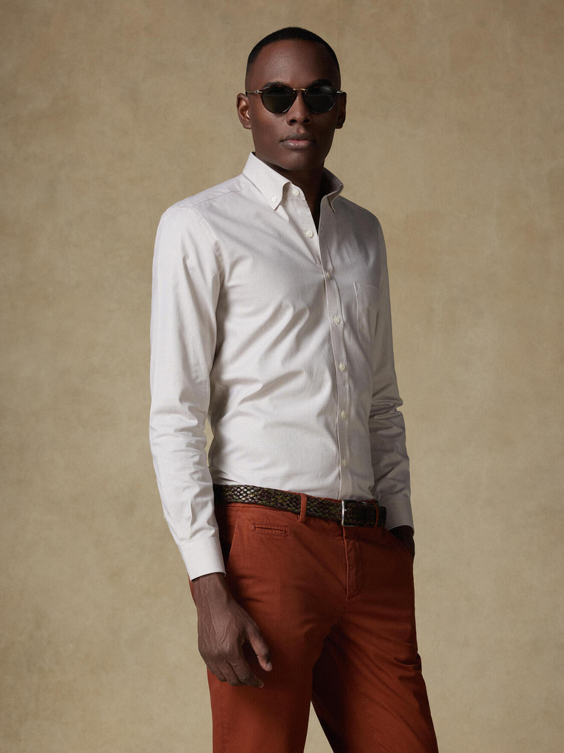 Chemise en natté sable  - Col boutonné