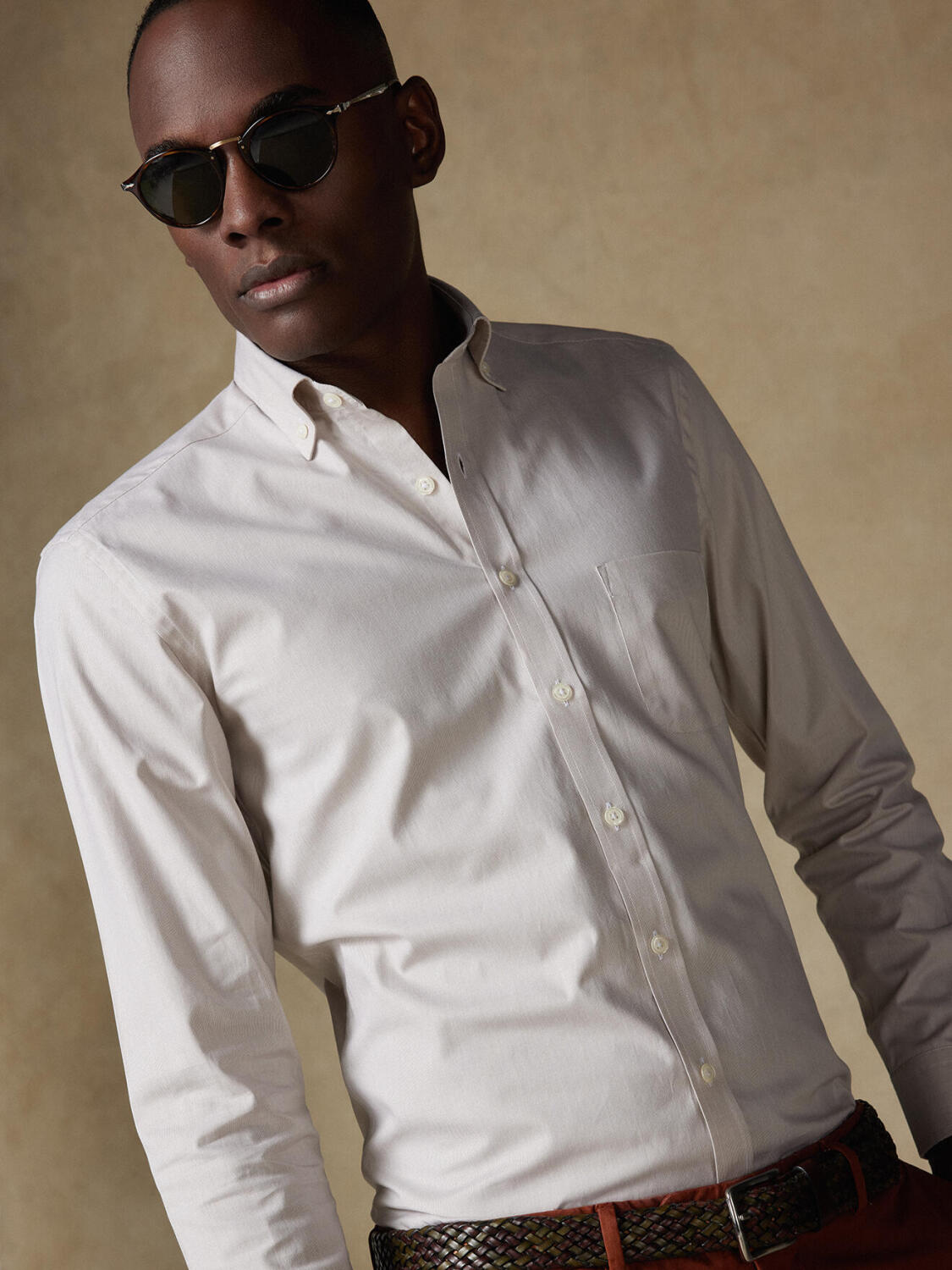 Chemise en natté sable  - Col boutonné