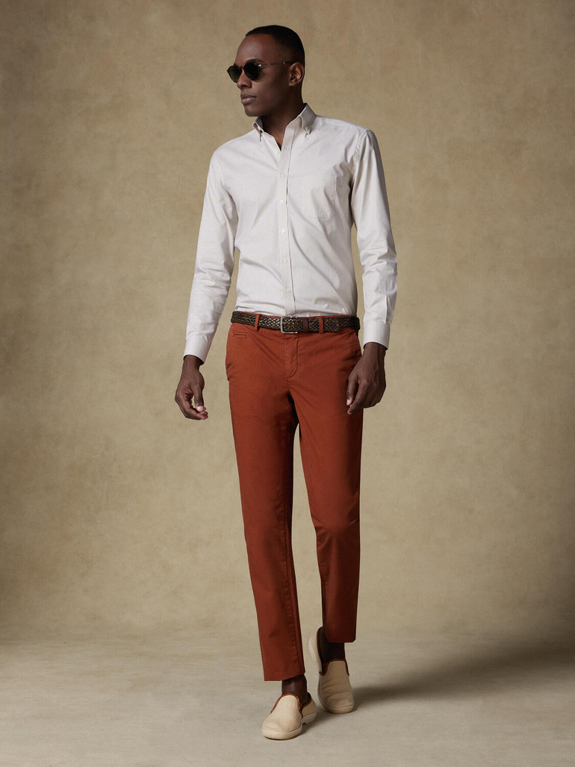 Chemise en natté sable  - Col boutonné