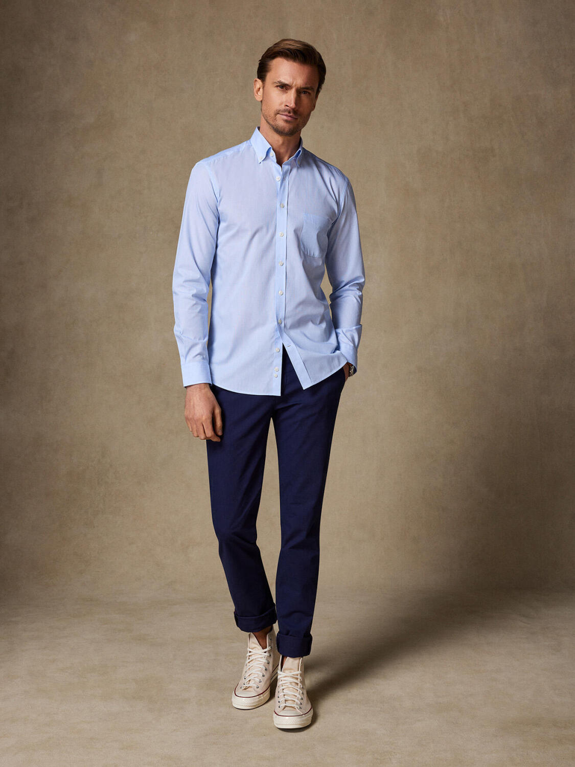 Chemise en mille raies ciel - Col Boutonné