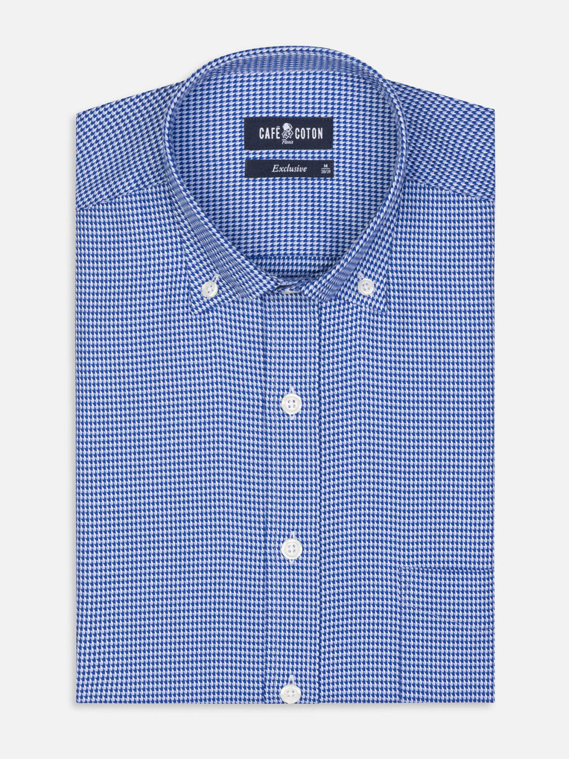 Morris-Hemd aus blauem Twill  - Buttondown Kragen