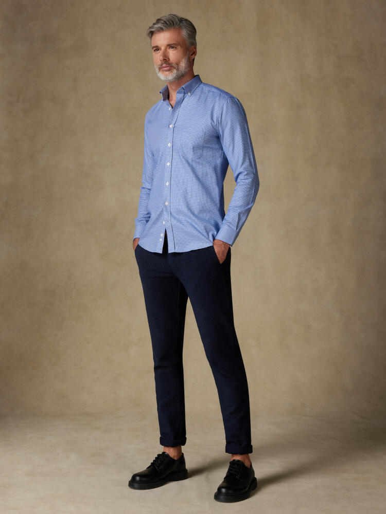 Chemise Morris en twill bleu  - Col Boutonné