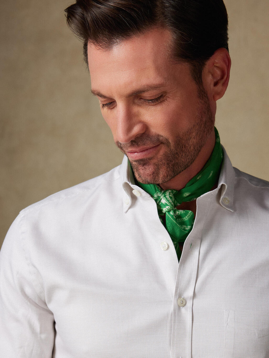 Overhemd in basketweave zandkleur - Buttown down