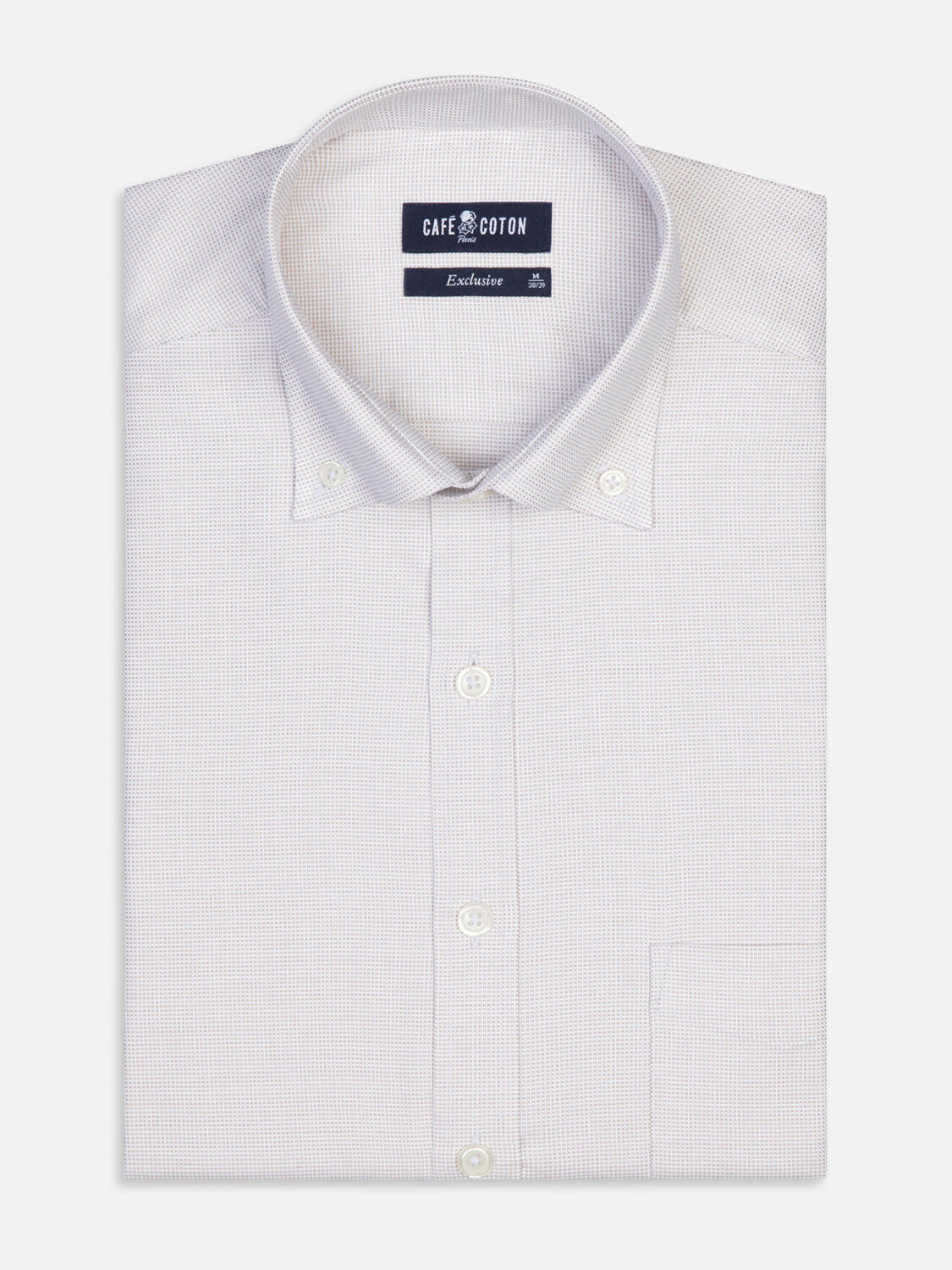 Overhemd in basketweave zandkleur - Buttown down