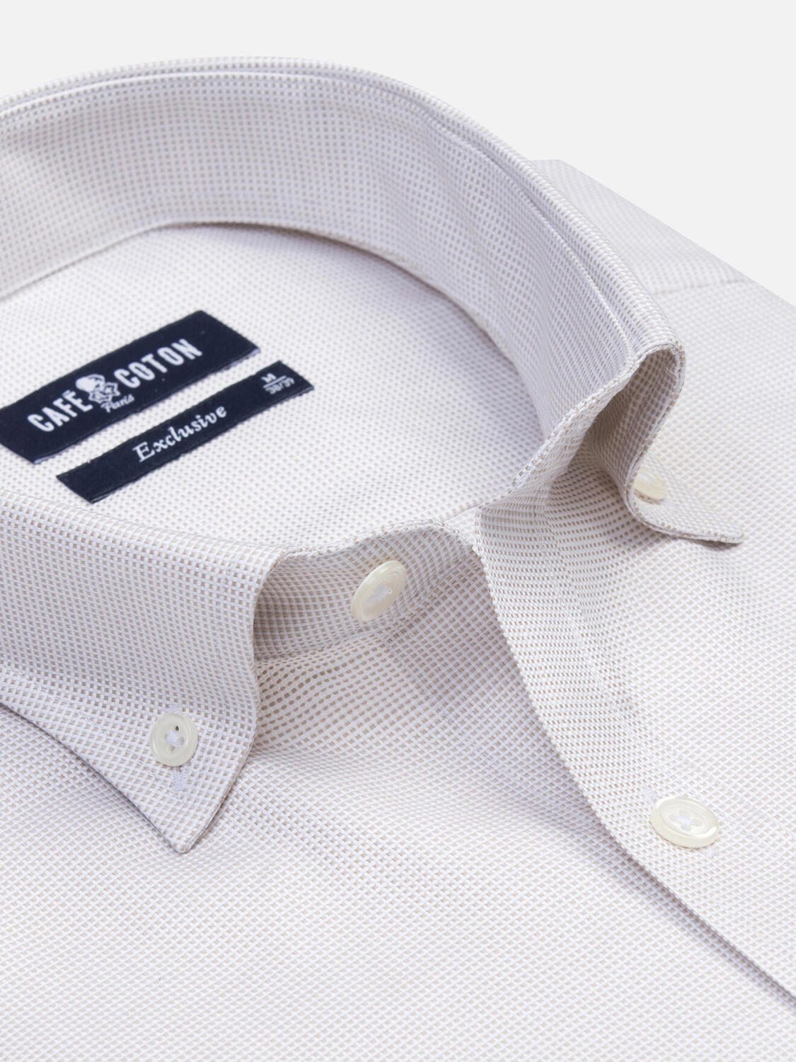 Overhemd in basketweave zandkleur - Buttown down