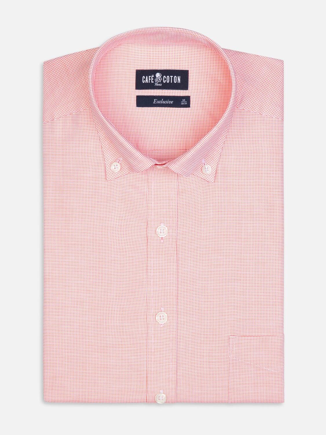 Chemise orange en natté - Col Boutonné