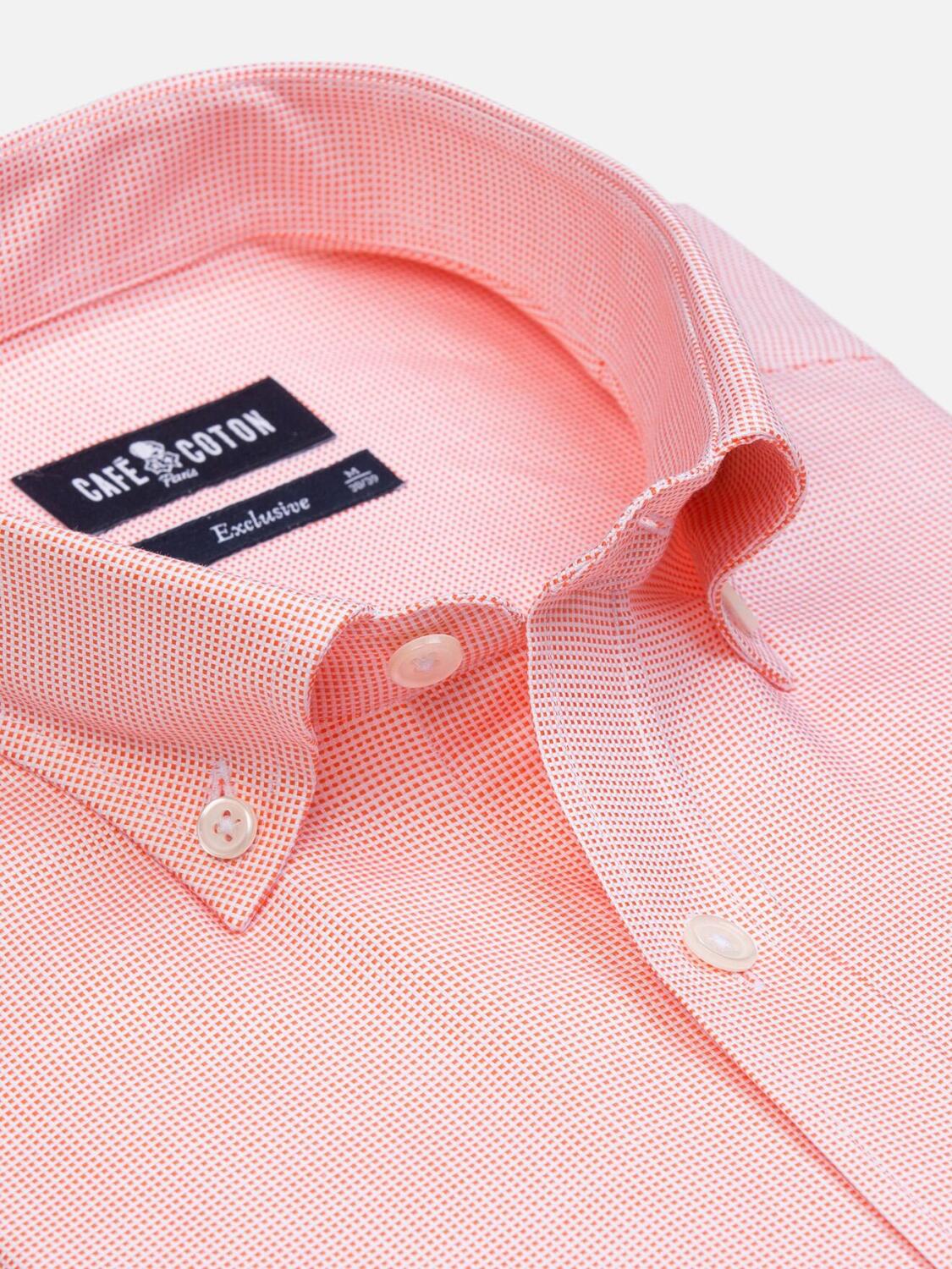 Chemise orange en natté - Col Boutonné