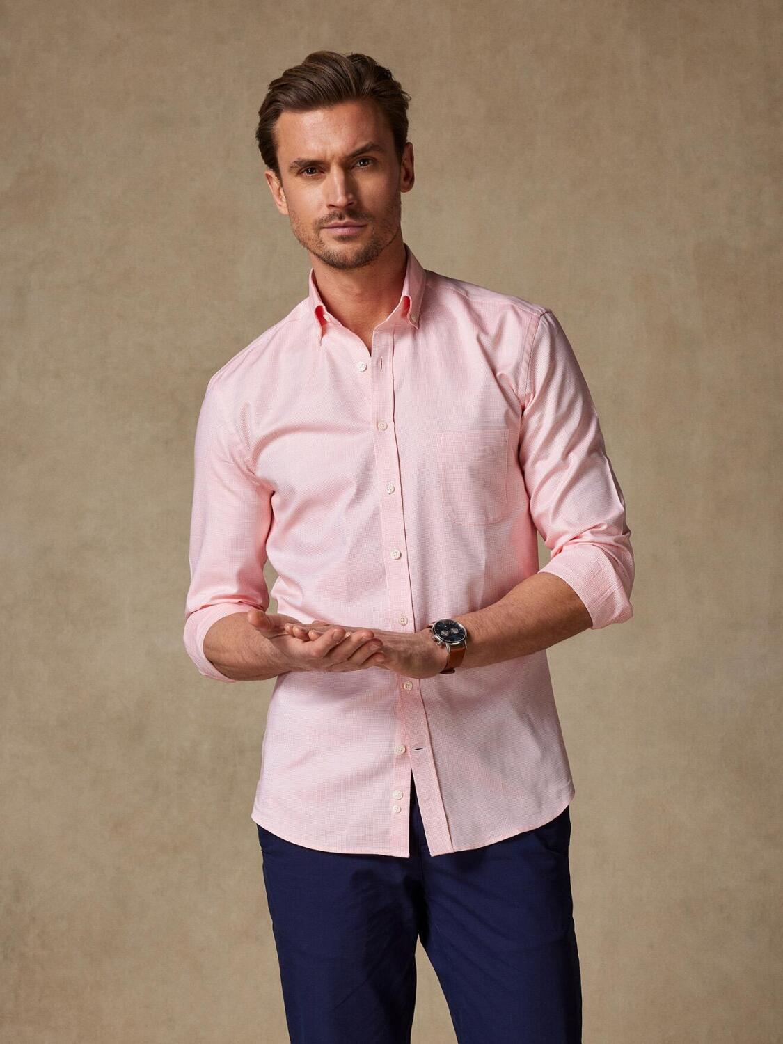 Chemise orange en natté - Col Boutonné