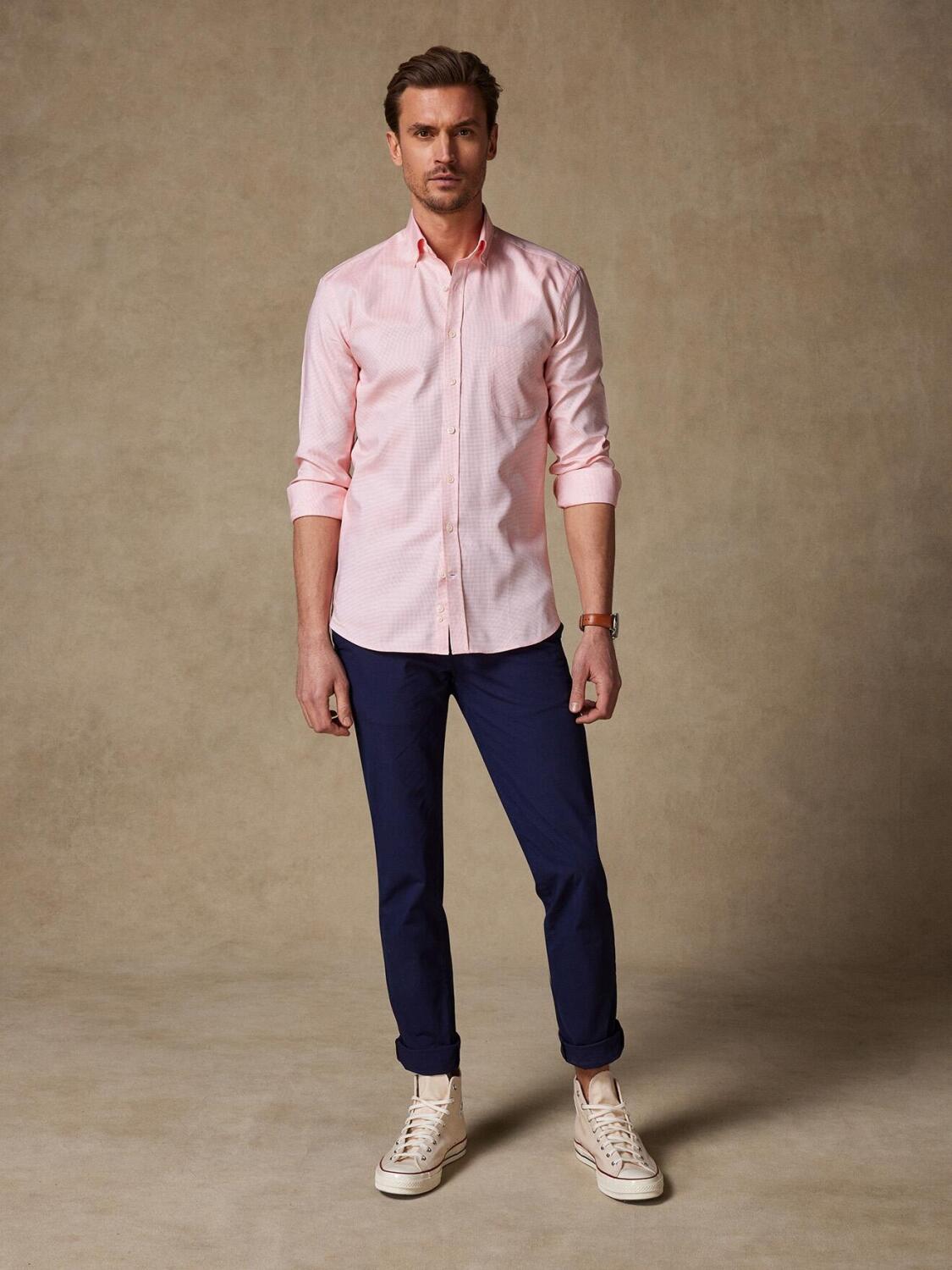 Chemise orange en natté - Col Boutonné