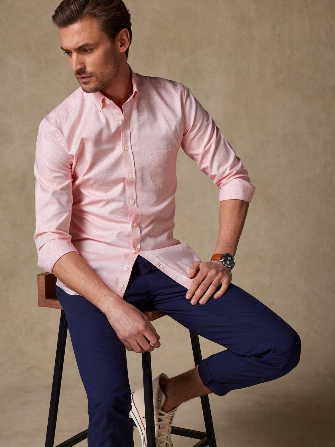 Chemise orange en natté - Col Boutonné