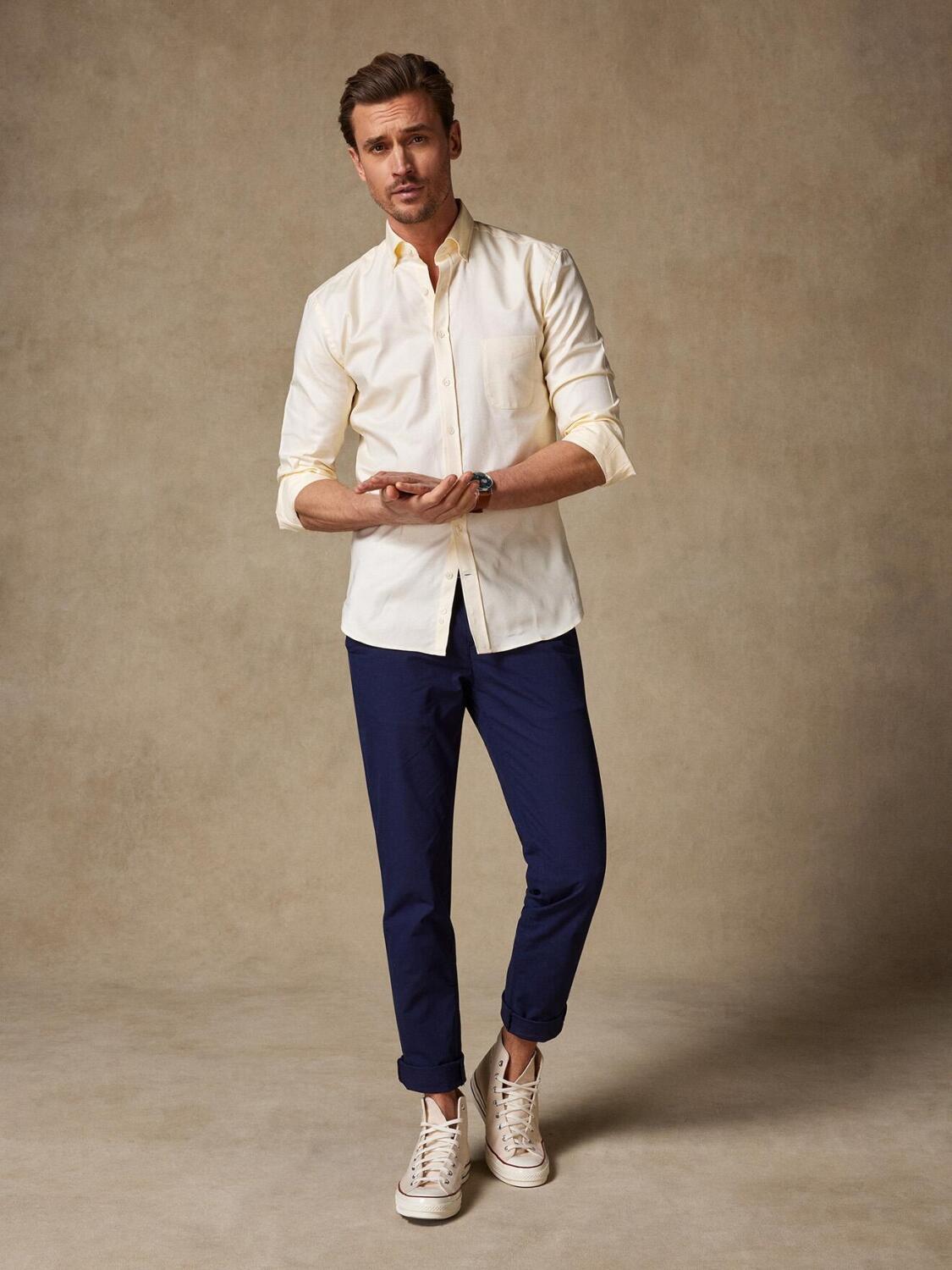 Chemise jaune en natté - Col Boutonné