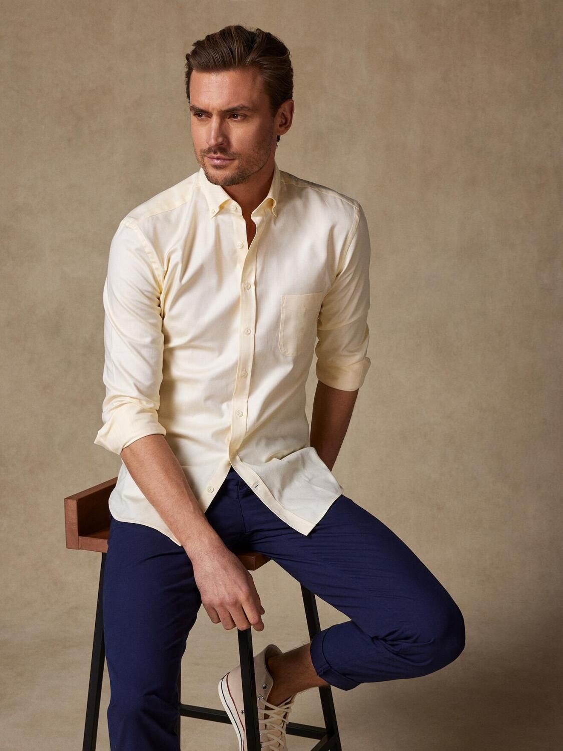 Chemise jaune en natté - Col Boutonné