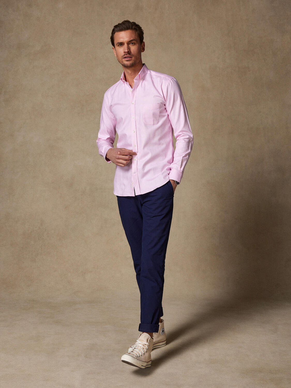 Camisa trenza rosa - Cuello Abotonado