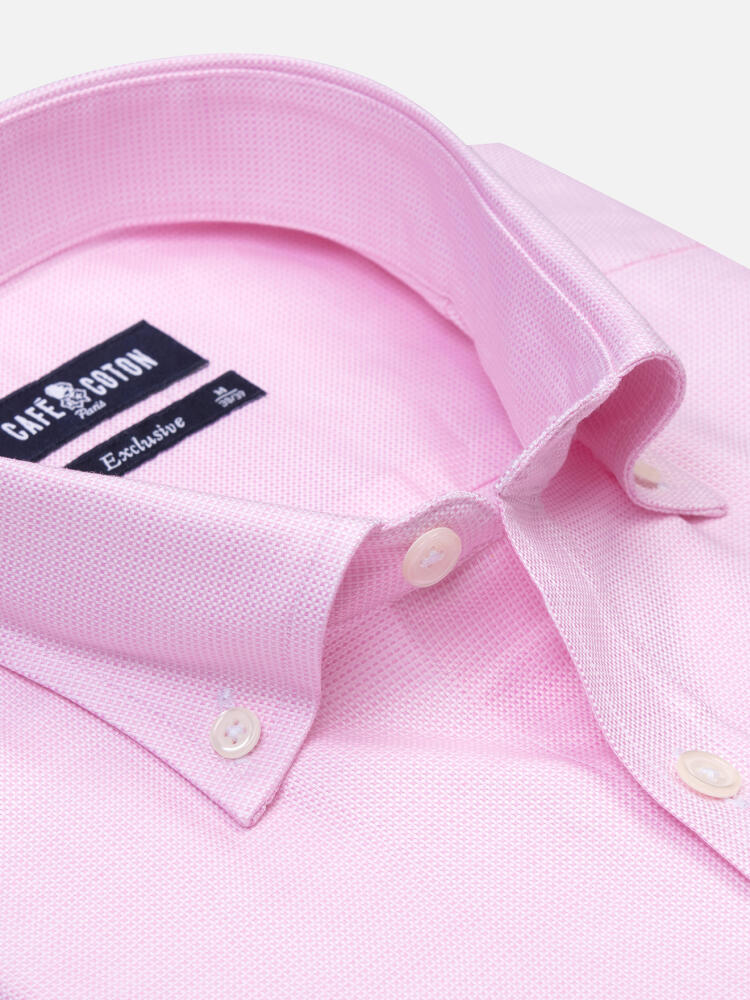 Roze gevlochten overhemd - Button-down kraag