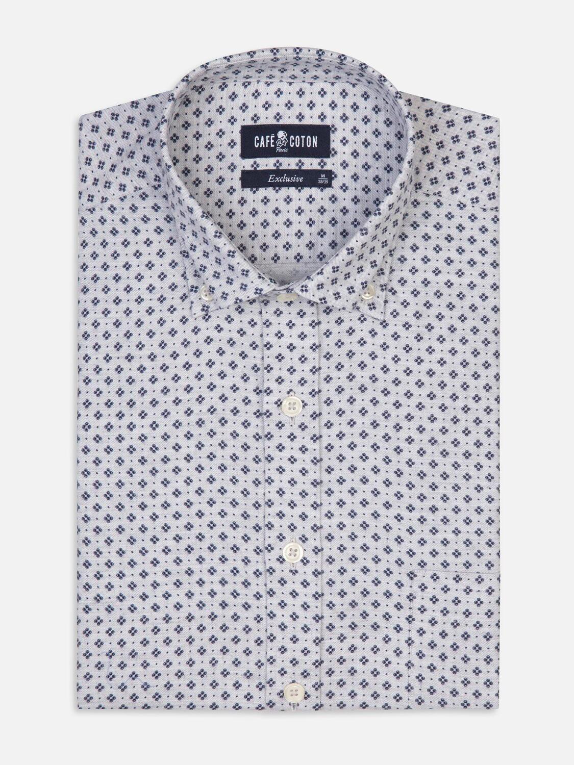Nelson grey shirt with printed pattern - Button-down collar