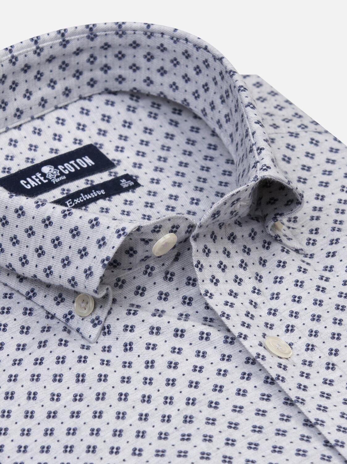 Nelson grey shirt with printed pattern - Button-down collar