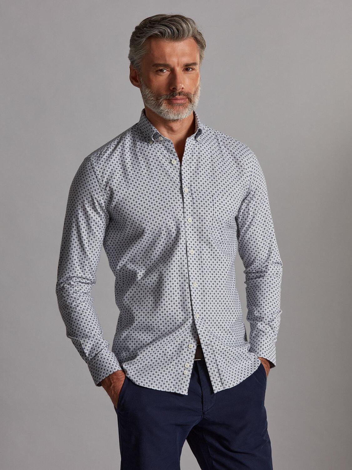 Nelson grey shirt with printed pattern - Button-down collar