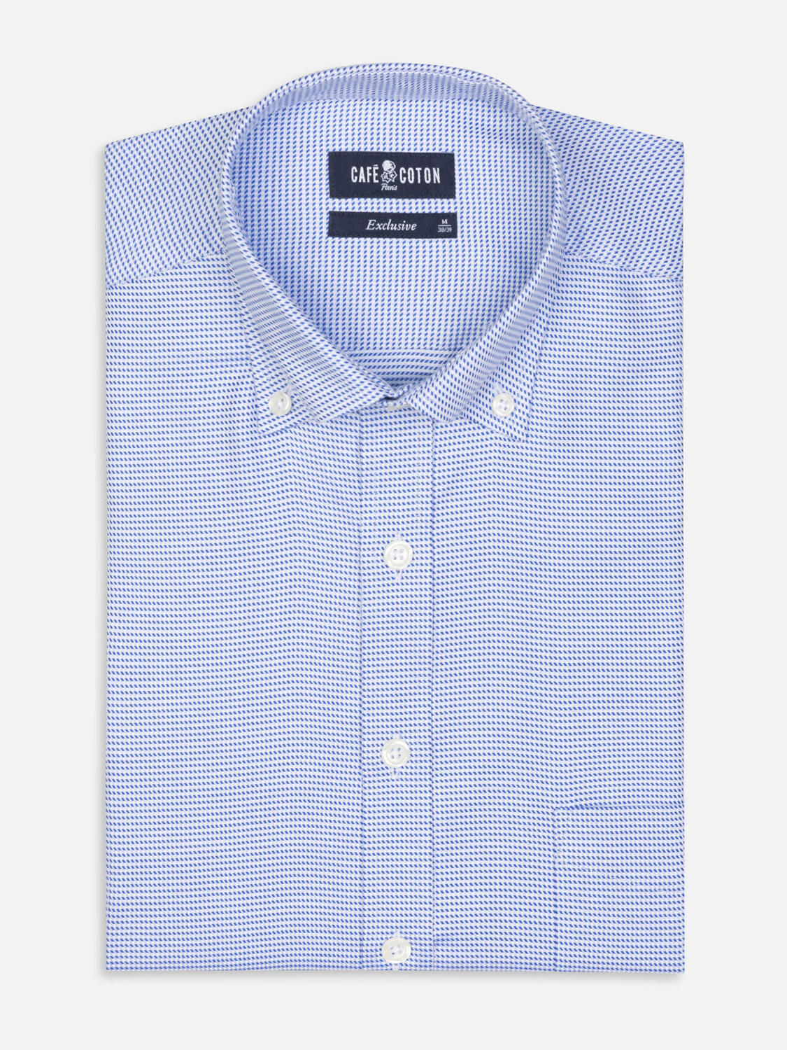 Nelson overhemd in blauwe keperstof - Button-down kraag
