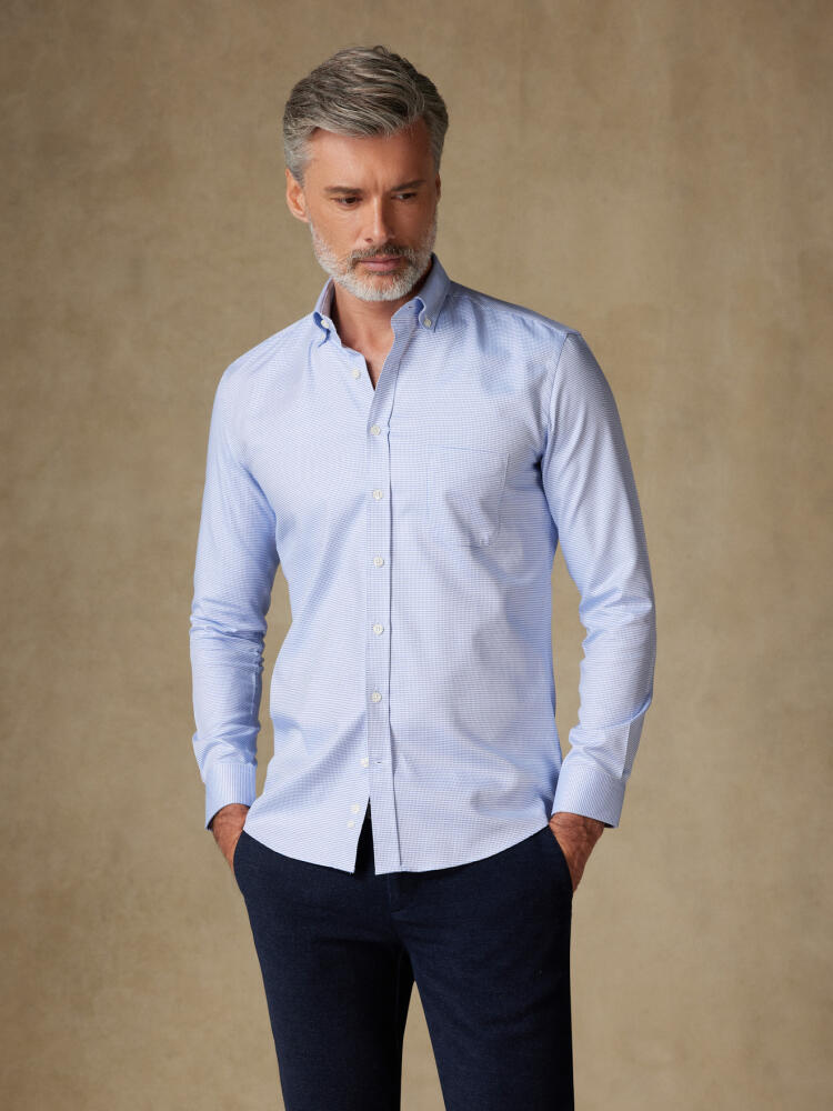 Nelson-Hemd aus blauem Twill - Buttondown Kragen