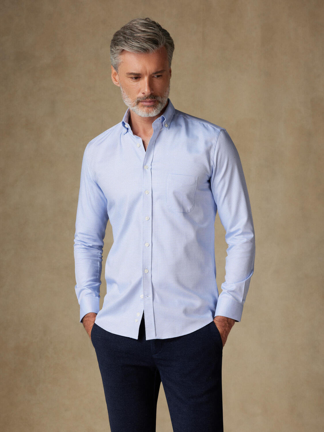 Nelson overhemd in blauwe keperstof - Button-down kraag