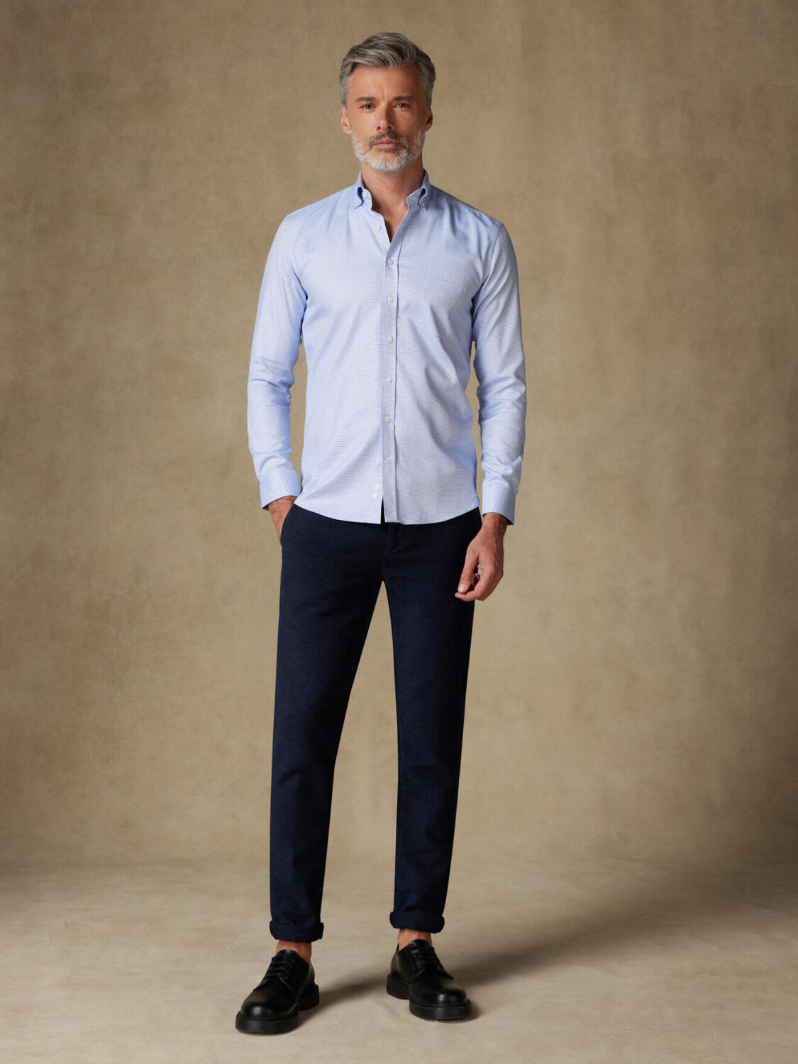 Nelson overhemd in blauwe keperstof - Button-down kraag