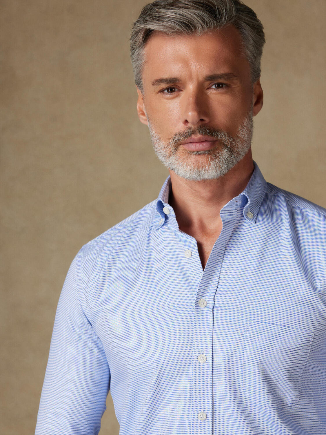 Nelson overhemd in blauwe keperstof - Button-down kraag