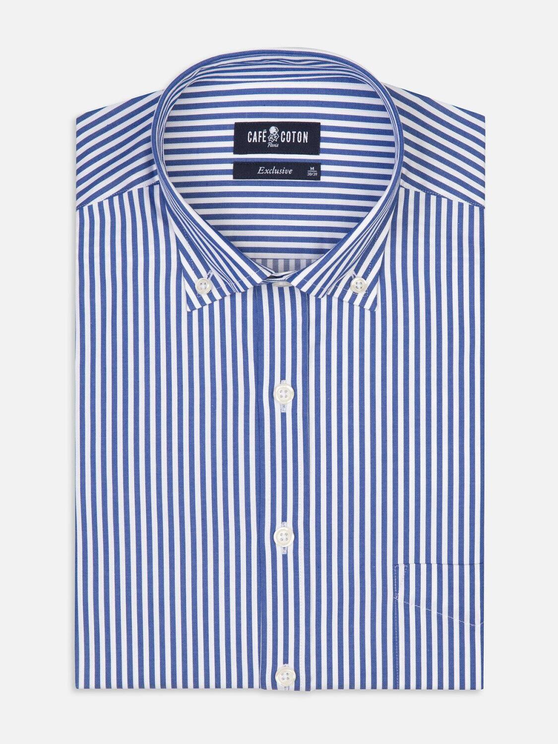 Chemise Nick à rayures marine - Col Boutonné