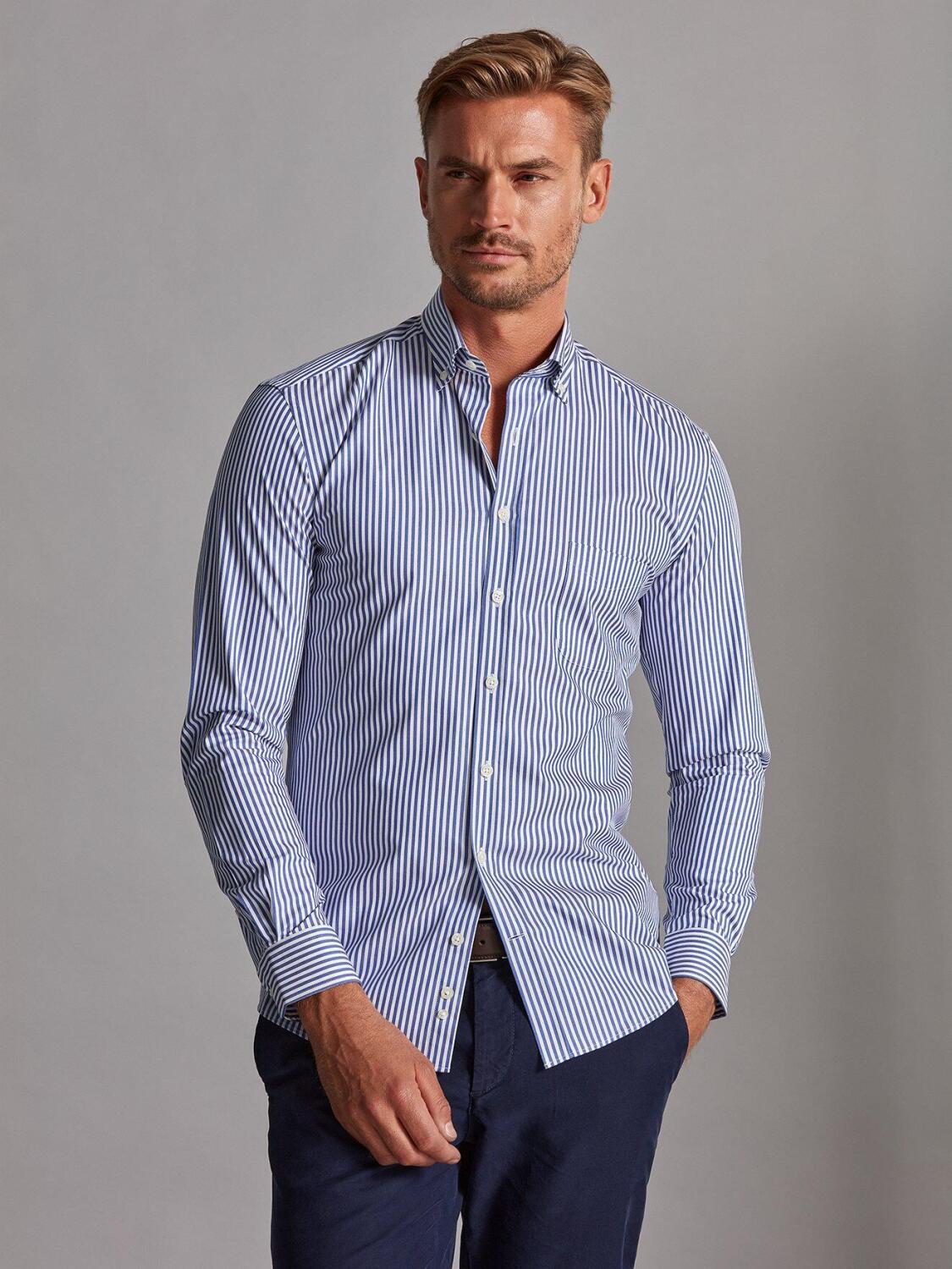 Chemise Nick à rayures marine - Col Boutonné