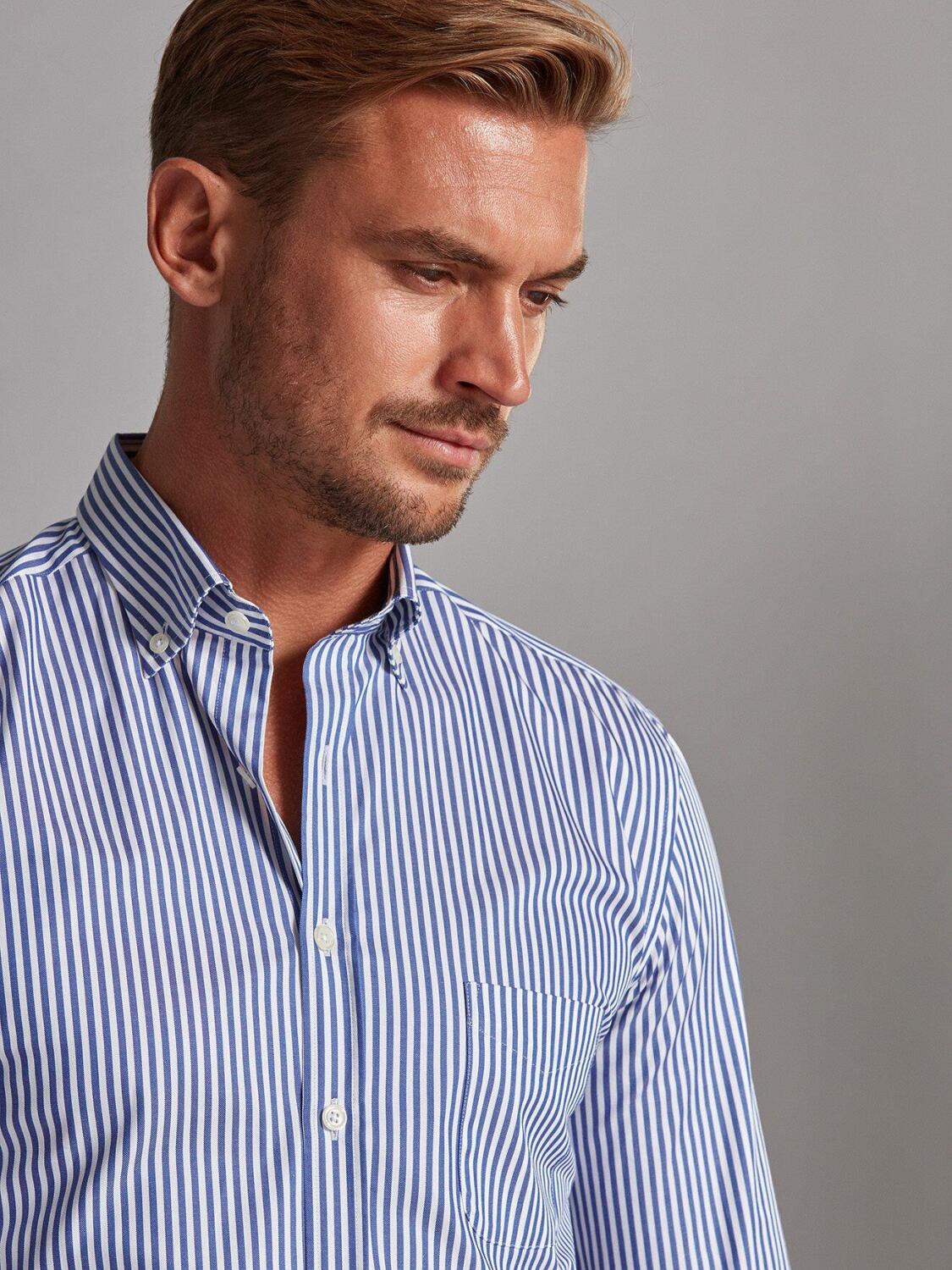 Chemise Nick à rayures marine - Col Boutonné