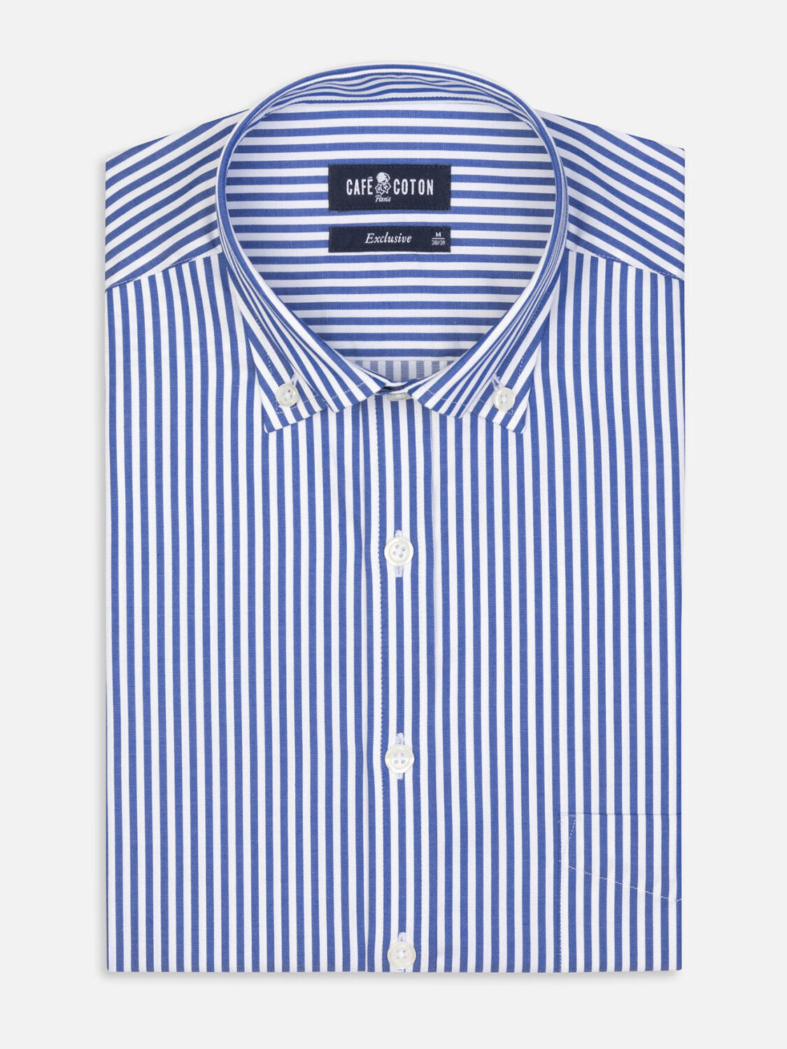 Chemise Nick à rayures marine  - Col Boutonné