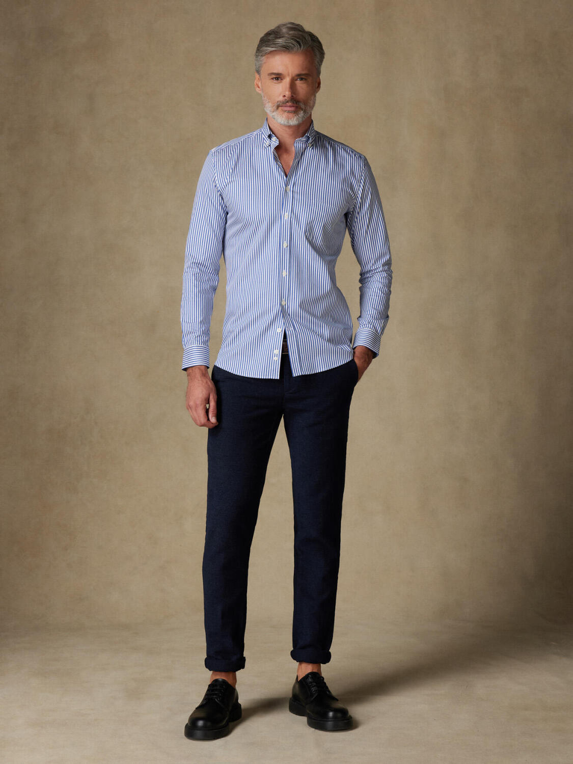 Chemise Nick à rayures marine  - Col Boutonné